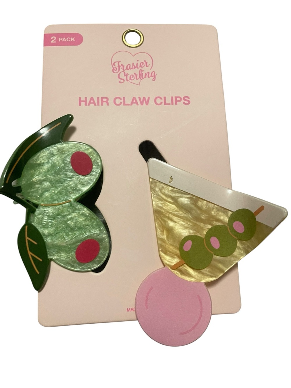 Frasier Sterling 2-Pack Olive & Martini Hair Claw Clips - NWT